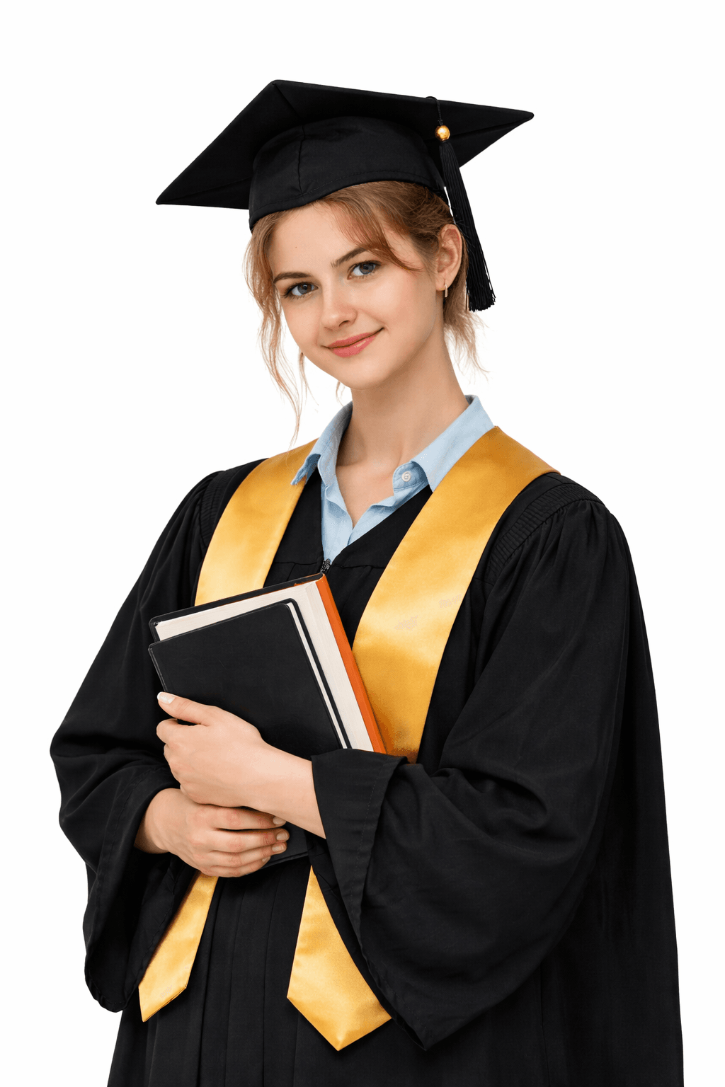 Uśmiechnięta uczennica wskazująca palcem w górę - Liceum Ramus