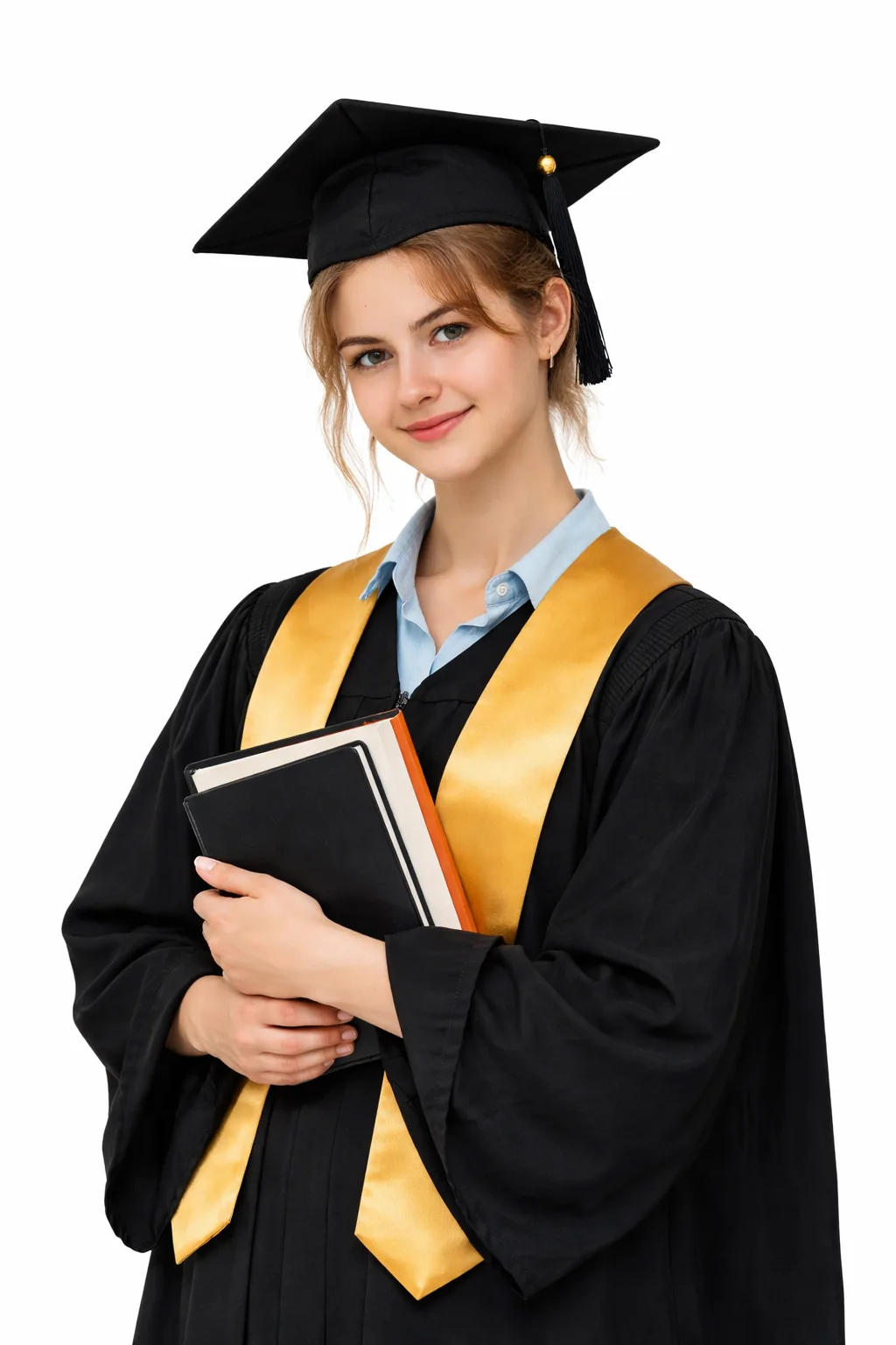 Uśmiechnięta uczennica wskazująca palcem w górę - Liceum Ramus